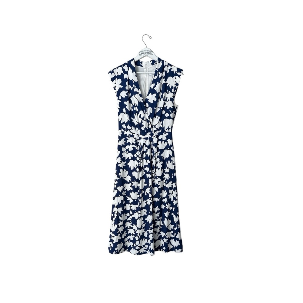 The Fold London Blue & White Floral Viscose Midi Dress Size US 4